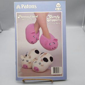 Vintage Patons Beehive Comfy Slippers to Knit or Crochet Patterns from Susan